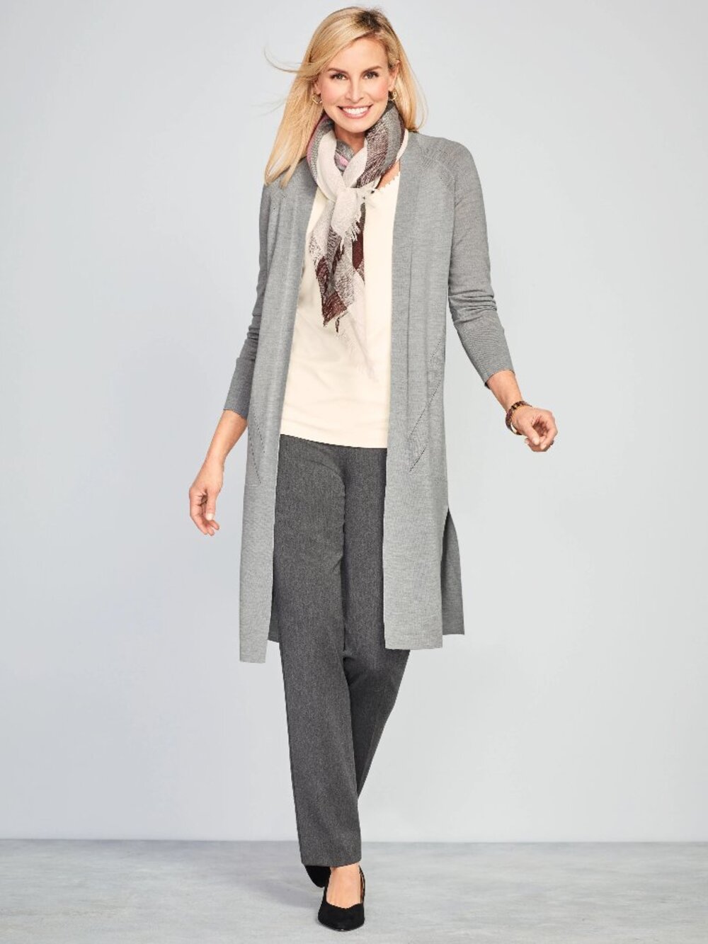 EUC Talbots Merino Wool no-close Duster Cardigan Gray Size Small